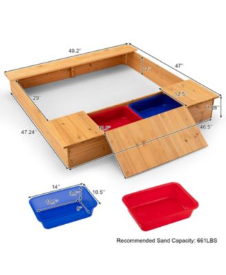 Kids Wooden Sandbox with Bench Seats and Storage Boxes
