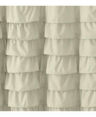 Boho Chic Matelasse Ruffled Taupe Fabric Shower Curtain - 72 in. Long