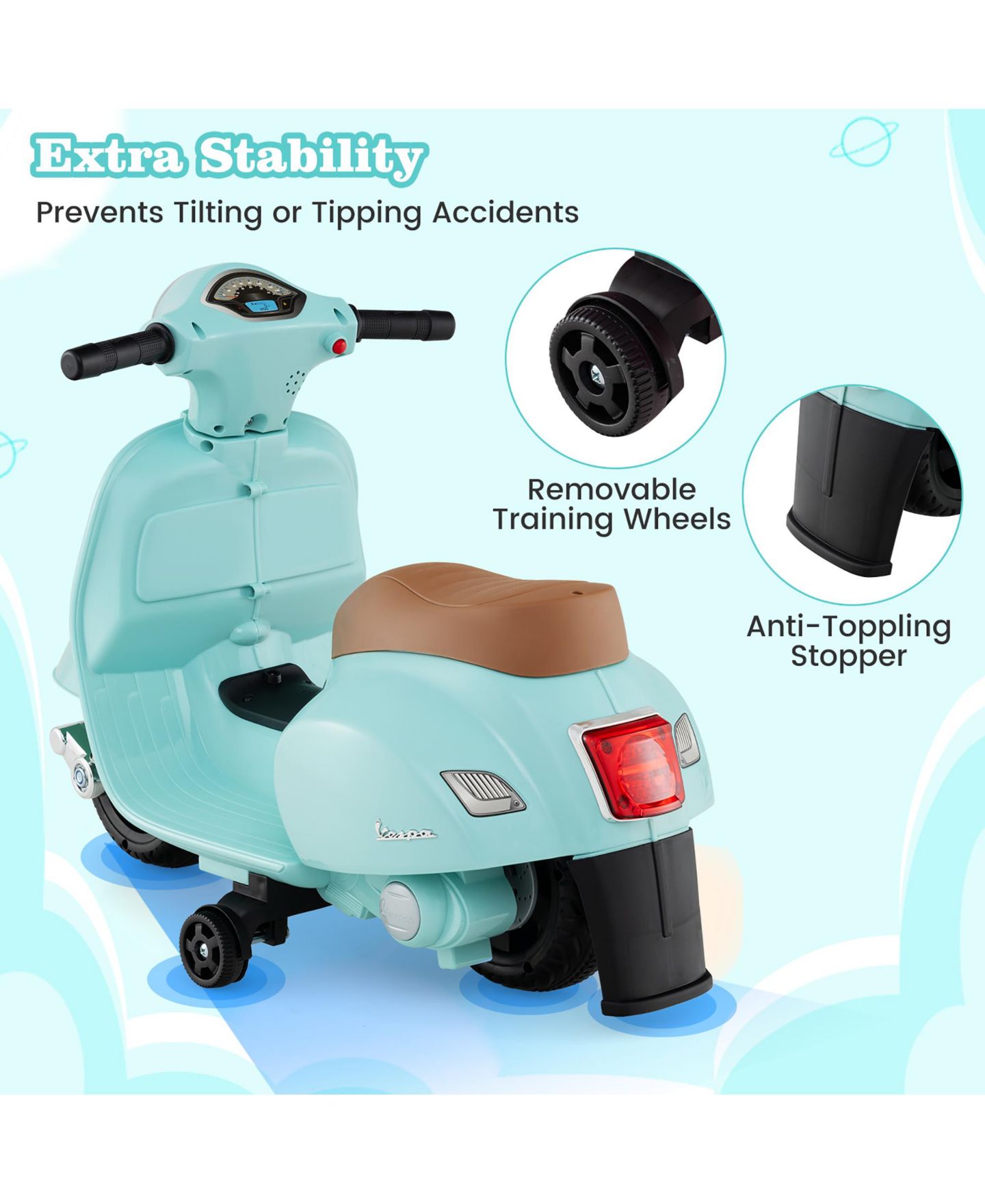 Детская игрушка Gymax Kids' Ride-On Motorcycle with 6V Battery, LED Headlights & Training Wheels, Ages 18-36 Months, цвет: Зелёный — фото 4