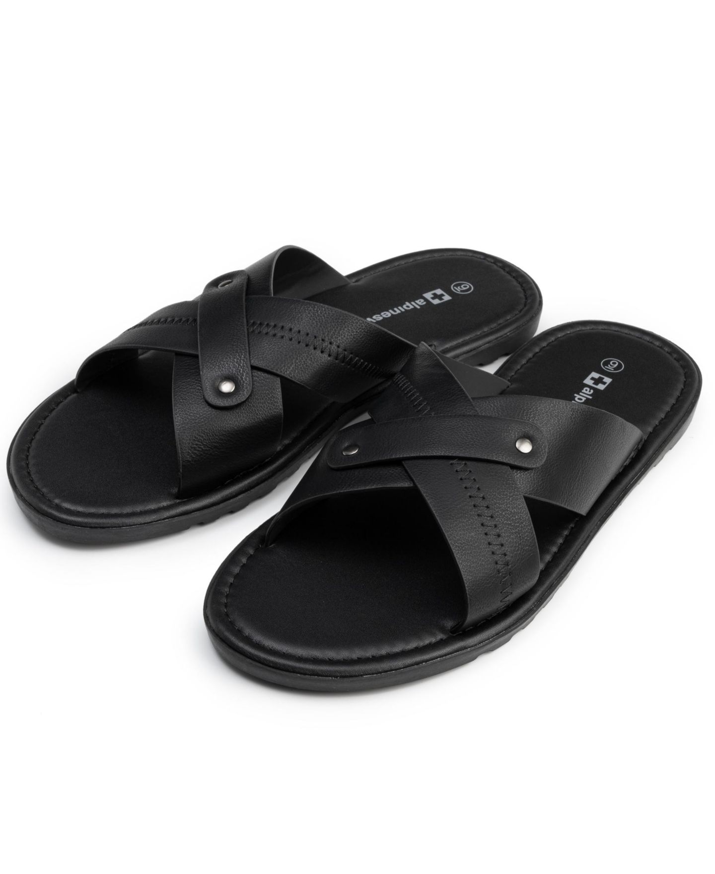 Мужские сандалии Alpine Swiss Saul Faux Leather Slide Sandals Dressy Indoor Outdoor, цвет: Чёрный — фото 6
