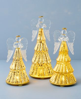 Radiant Light Lit Glass Angel Figurines, Set of 3