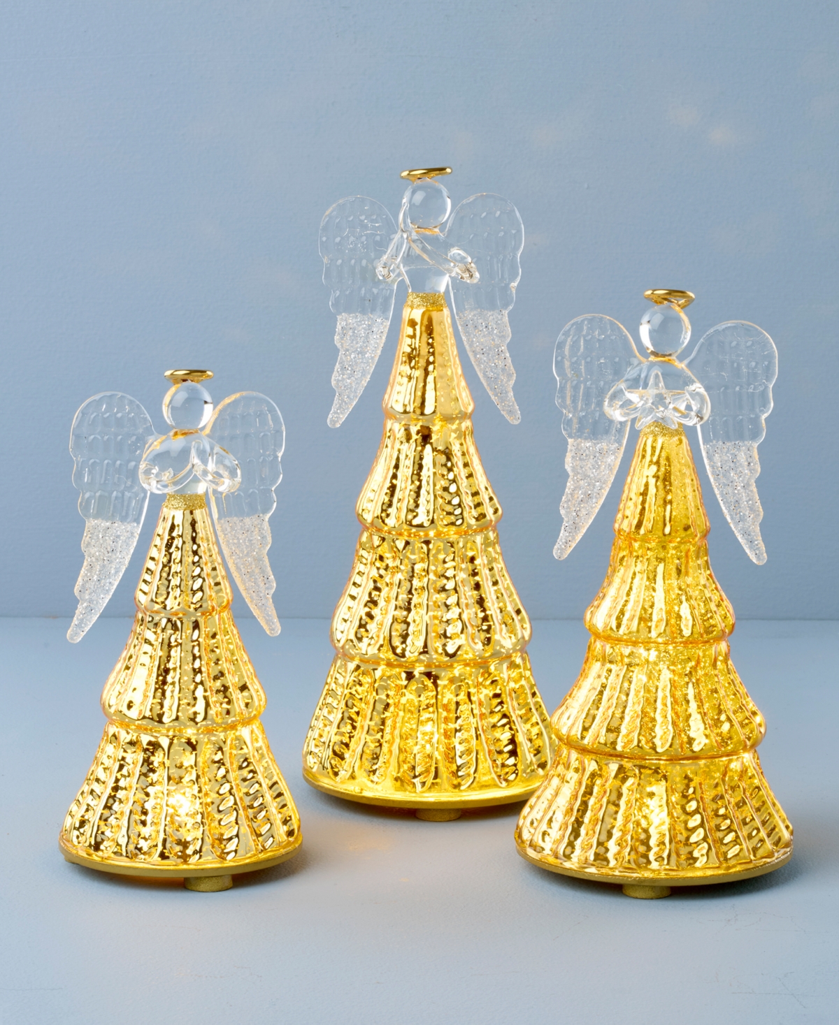 Lenox Radiant Light Lit Glass Angel Figurines, Set Of 3 In Gold