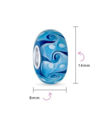 Set of 4 Murano Glass Charm Bead Blue Aqua Wave Swirl Spacer Silver Core