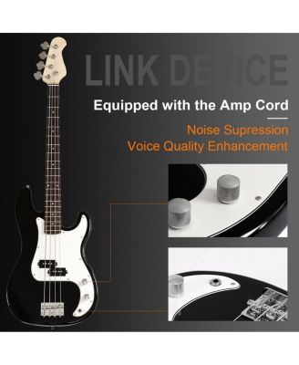 Electric Bass Guitar Full Size 4 String with Strap Guitar Bag Amp Cord (Black Bass 4 Straps)