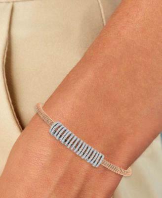 Cubic Zirconia Rondelle Woven Link Cuff Bracelet
