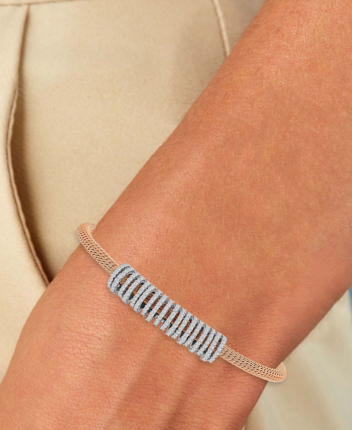 Macy's Cubic Zirconia Rondelle Woven Link Cuff Bracelet In Gold