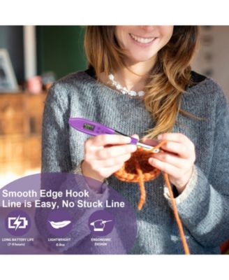 18 Size Counting Crochet Hooks Set, Light Up Crochet Hooks for Stitch & Row Counter, Lighted Crochet Needles Kit with Case,Purple