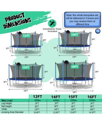 14 Feet Outdoor Recreational Trampoline with Ladder and Enclosure Net