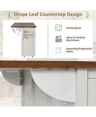 53.7" Rolling Kitchen Cart with Barn Doors, Drop Leaf, Power Outlet and Spice Rack (No Stools)