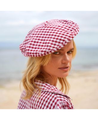 SIMONE Gingham Beret Hat In Red