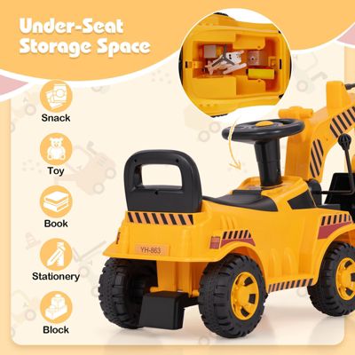 Ride on Toddler Car w/ Safety Helmet Ride on Excavator Car w/ Under-Seat Storage
