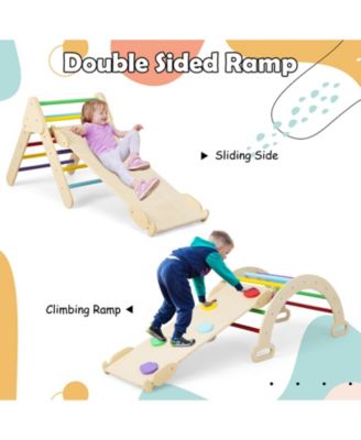 5 in 1 Wooden Climbing Toys for Toddlers, Triangle Climber with Ramp for Sliding or Climbing
