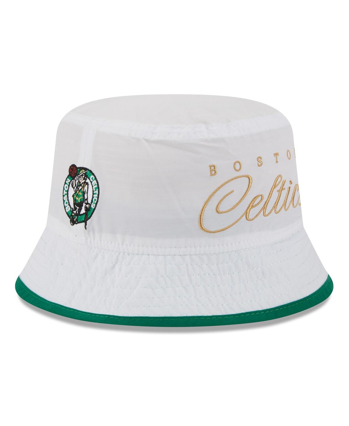 New Era Men's White/kelly Green Boston Celtics 2025 Nba Draft Nylon Bucket Hat