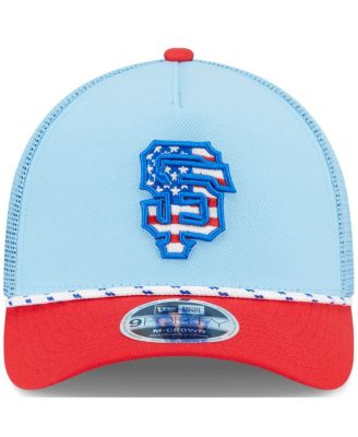 Men's Light Blue/Red San Francisco Giants 2025 Fourth of July 9FORTY A-Frame M-Crown Adjustable Trucker Hat
