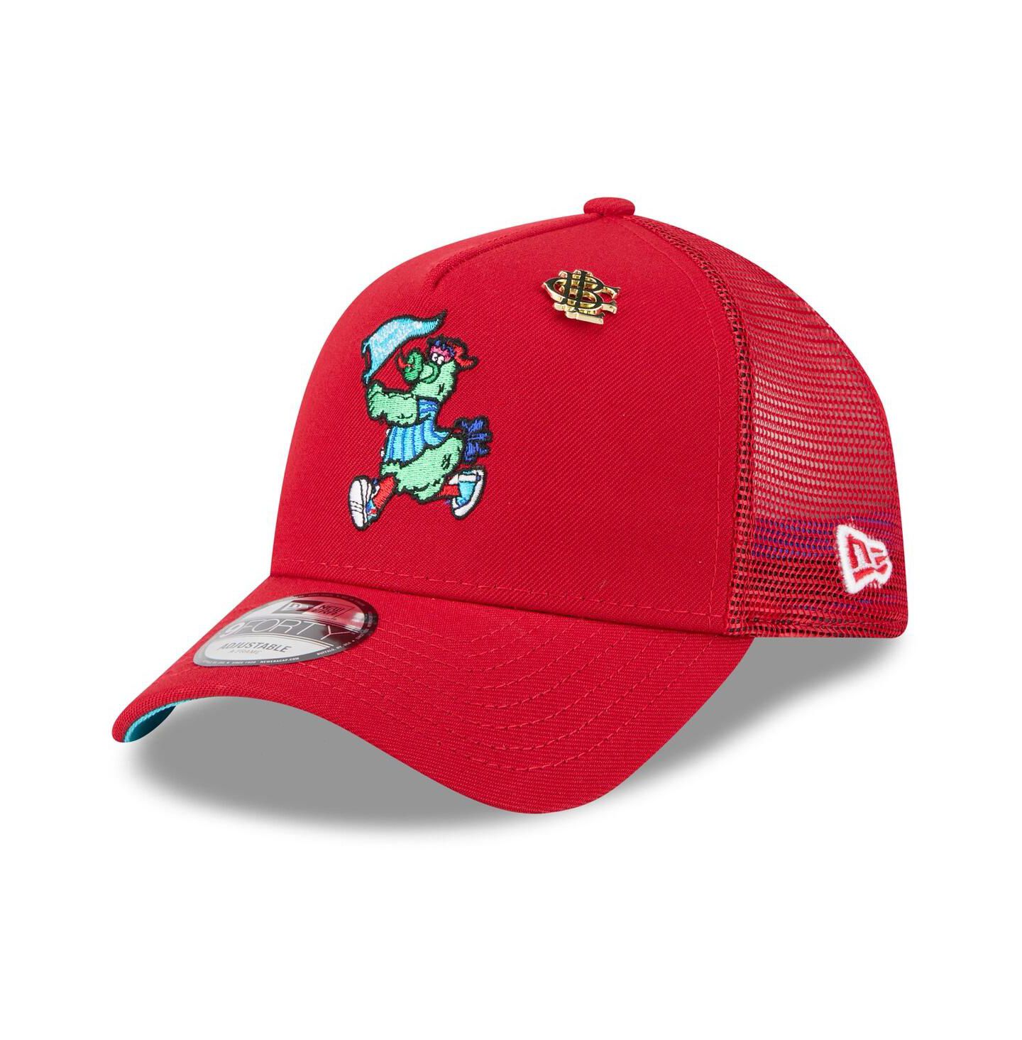Мужская кепка New Era Red Philadelphia Phillies 2025 Big League Chew A-Frame 9FORTY Adjustable Trucker Hat — фото 1