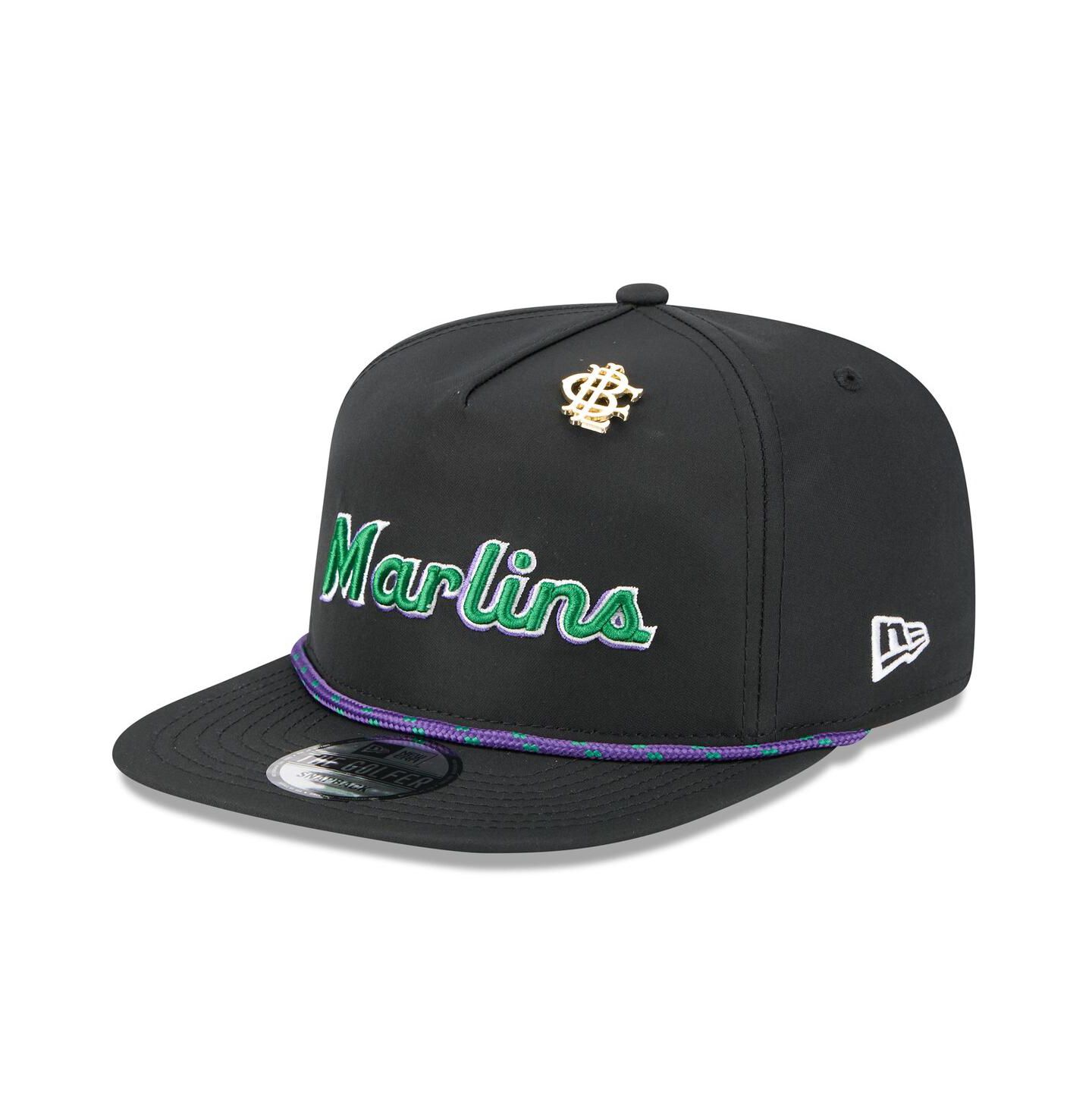 Мужская кепка New Era Black Miami Marlins 2025 Big League Chew Golfer Snapback Hat — фото 1