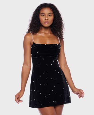 B Darlin - Juniors' Embellished Velvet Fit & Flare Dress