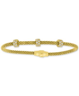 Rondelle Cubic Zirconia Mesh Bracelet in Sterling Silver, 14k Gold Over Sterling Silver or 14k Gold Over Sterling Silver