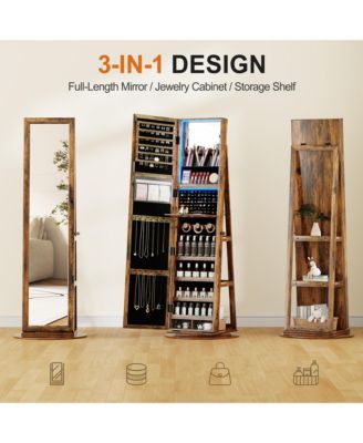 LED jewelry storage cabinet with back storage shelves and 360° rotation.