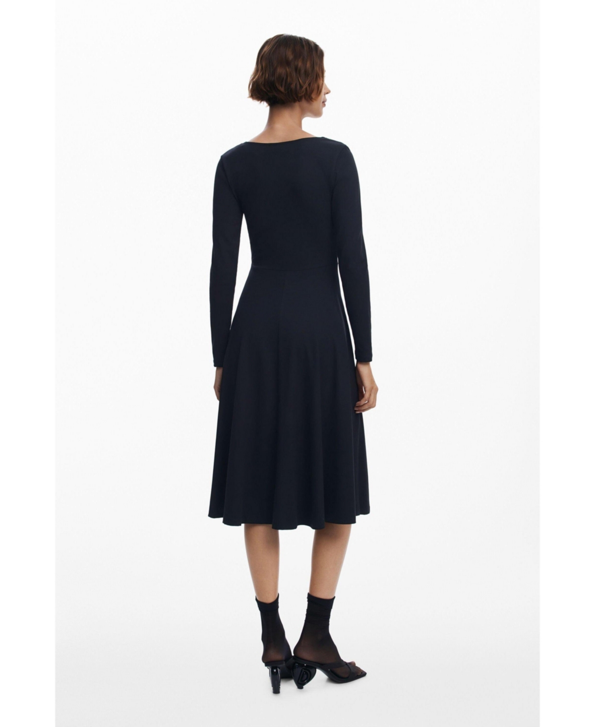 Desigual Lily Long Sleeve Jersey Midi Dress In Black