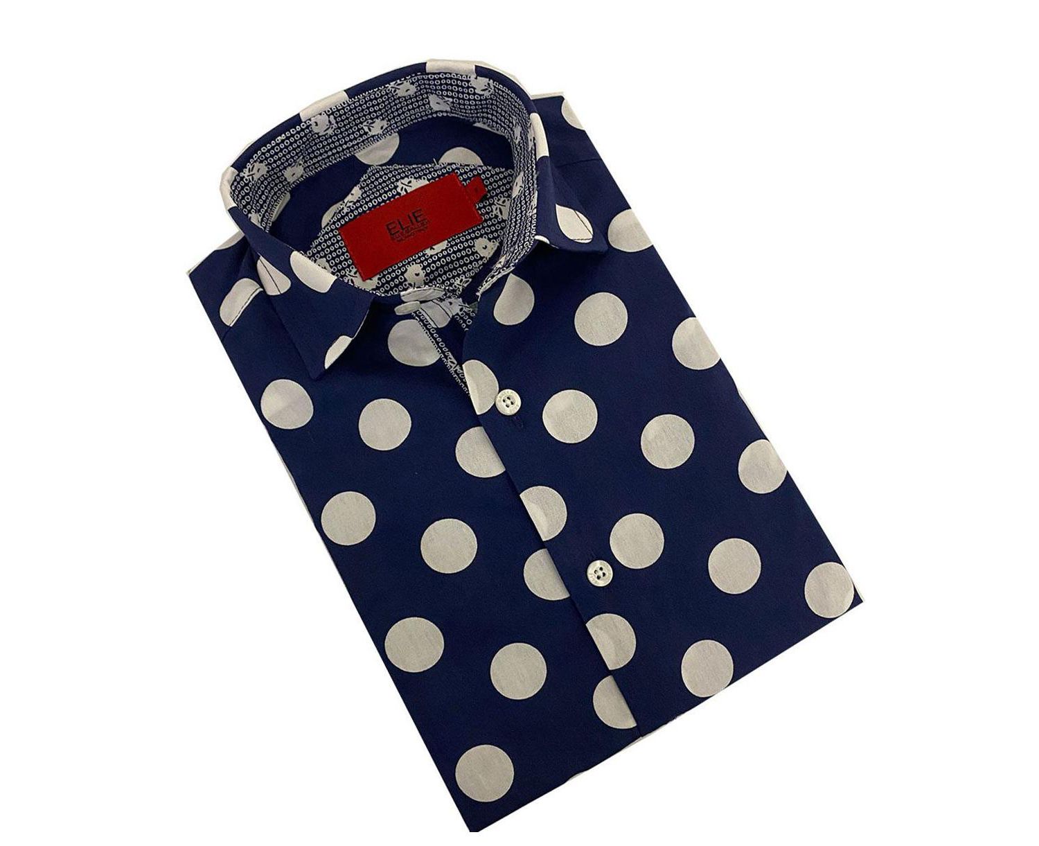 Big Boys Long Sleeve Navy Polka Dot Shirt