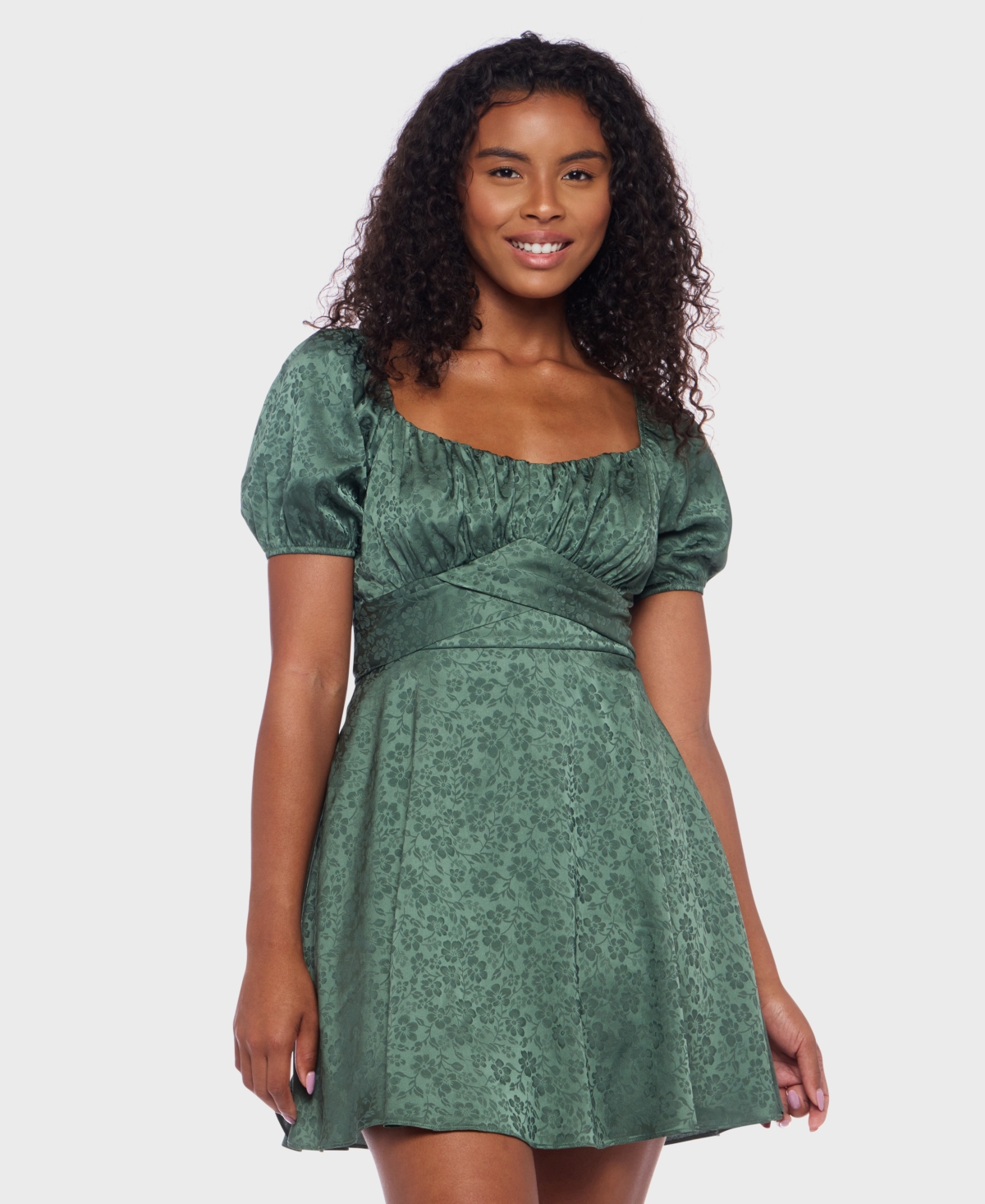B Darlin Juniors' Jacquard Floral Fit & Flare Dress In Green