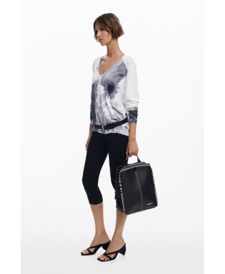 Women's Large faux leather effect backpack with topstitching