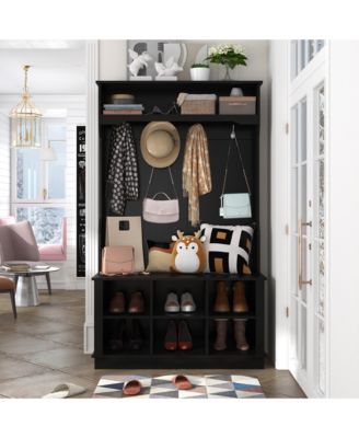 Multifunctional Entrance Coat Rack with Seats and Hooks, Hall Tree