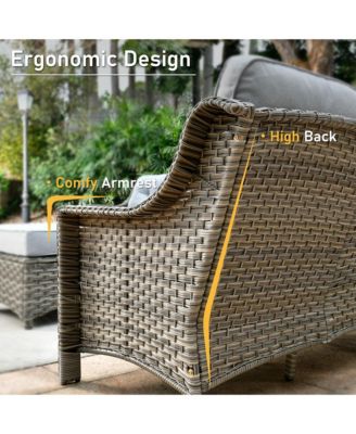 5 Piece Outdoor Rattan Patio Furniture Set with 3 Seat Sofa,Swivel Rocking Chairs,Solar Coffee Table,Wicker Sofa Set for Backyard and Porch
