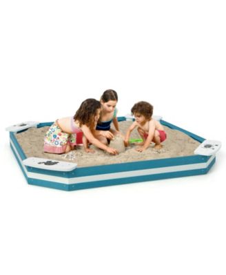 Outdoor Solid Wood Sandbox with 4 Built-in Animal Patterns Seats
