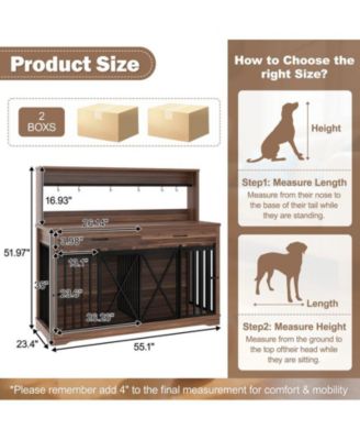 55.1" kitchen Cabinet Dog Crate Cage Table with 2 Storage Drawers and Shelves