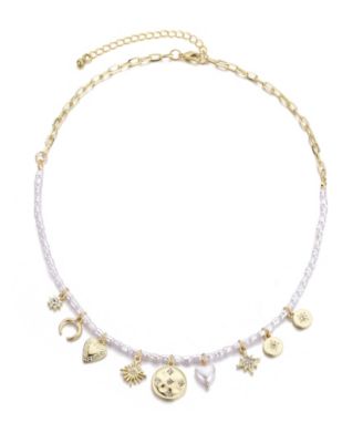 Gold Cultivated Pearl Charm Strand Necklace