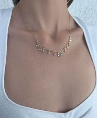 Gold Crystal Multi Shape Dangle Necklace