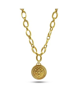 14k Gold Plated Double Sided Coin On 12k Multi Ring Chain Necklace