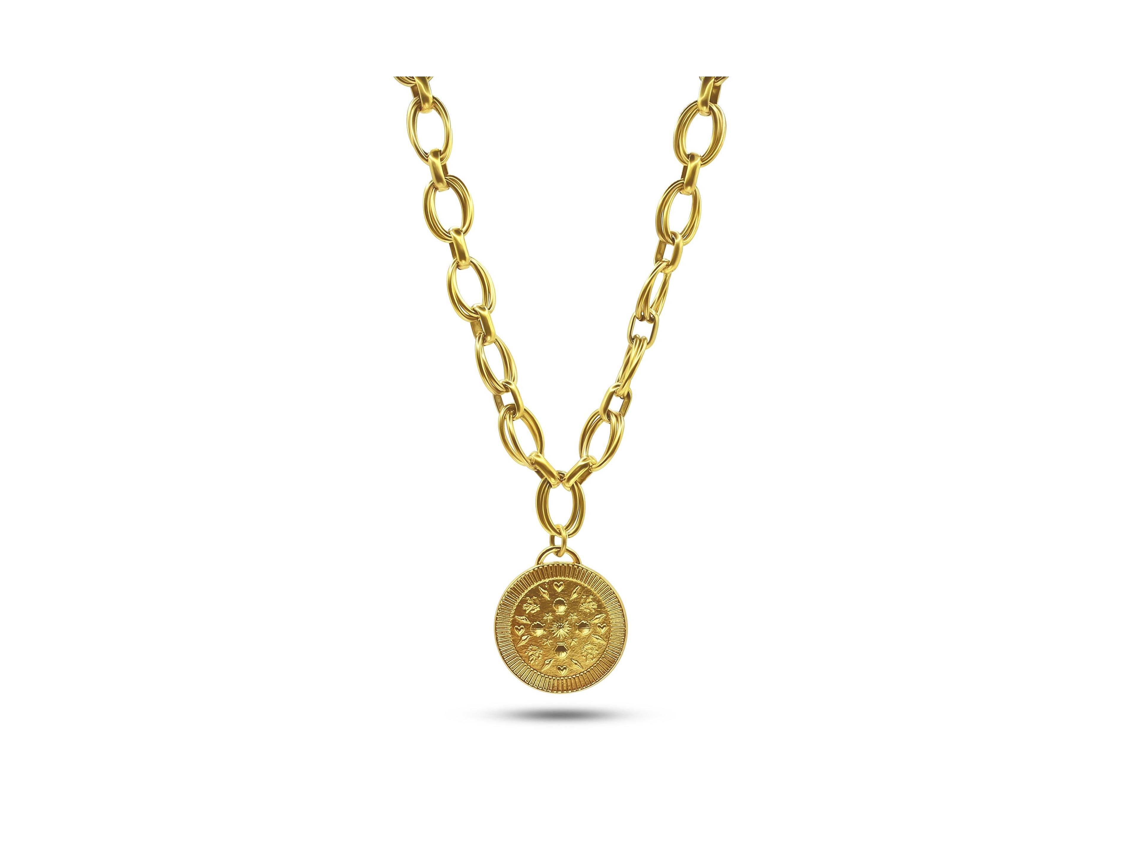 Bowood Lane 14k Gold Plated Double Sided Coin On 12k Multi Ring Chain Necklace