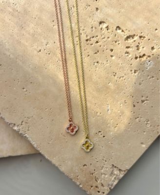 Cubic Zirconia Button Clover Halo Pendant Necklace