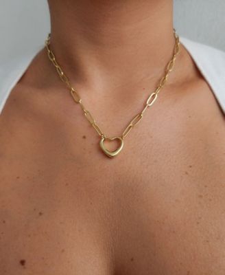 Gold Paperclip Chain Outline Heart Pendant Necklace