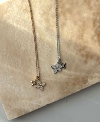 Tarnish Resistant Cubic Zirconia Double Pointed Clover Necklace