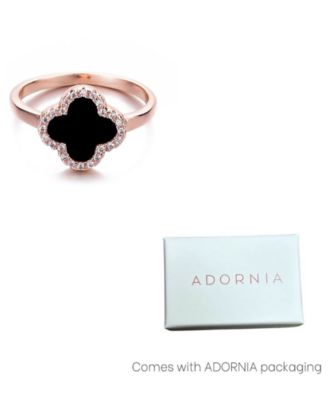 Rose Gold Cubic Zirconia Black Halo Clover Ring