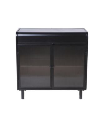 1Pc Steel, Tempered Glass Doors, Flip-Top & 2-Tier Storage Modern Sideboard Buffet