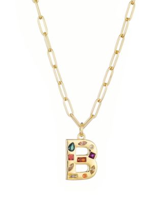 Gold Crystal Funky Initial Paperclip Chain Necklace