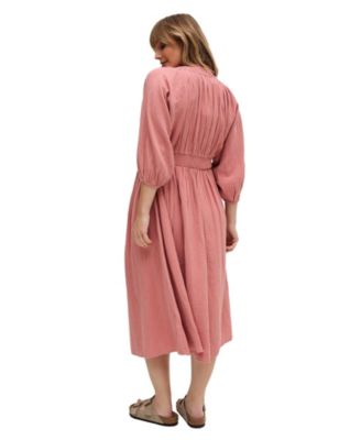 Women's Soipoi Ruched V-Neck Midi Dress