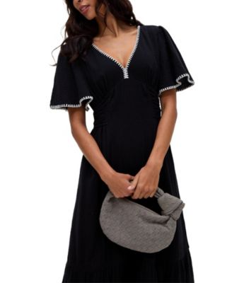 Women's Delilah V-Neck Front Tie Midi Dress