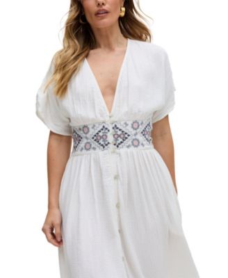 Women's Sally Ann Button Down Embroidery Maxi Dress