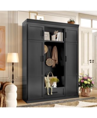 Hall Tree with Bench 3 Hooks Cabinet Drawer & Shelves