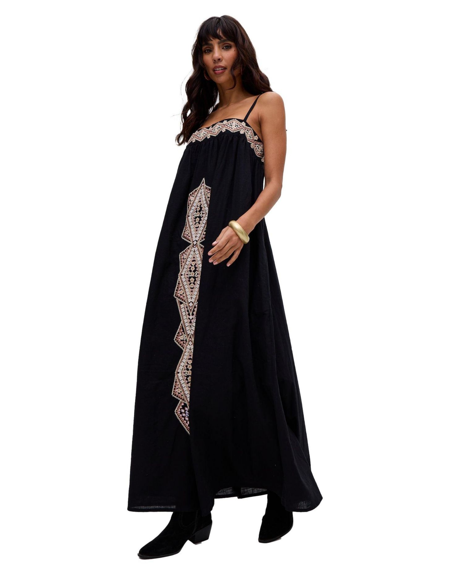 Women's Sapphire Spaghetti Strap Embroidered Maxi Dress