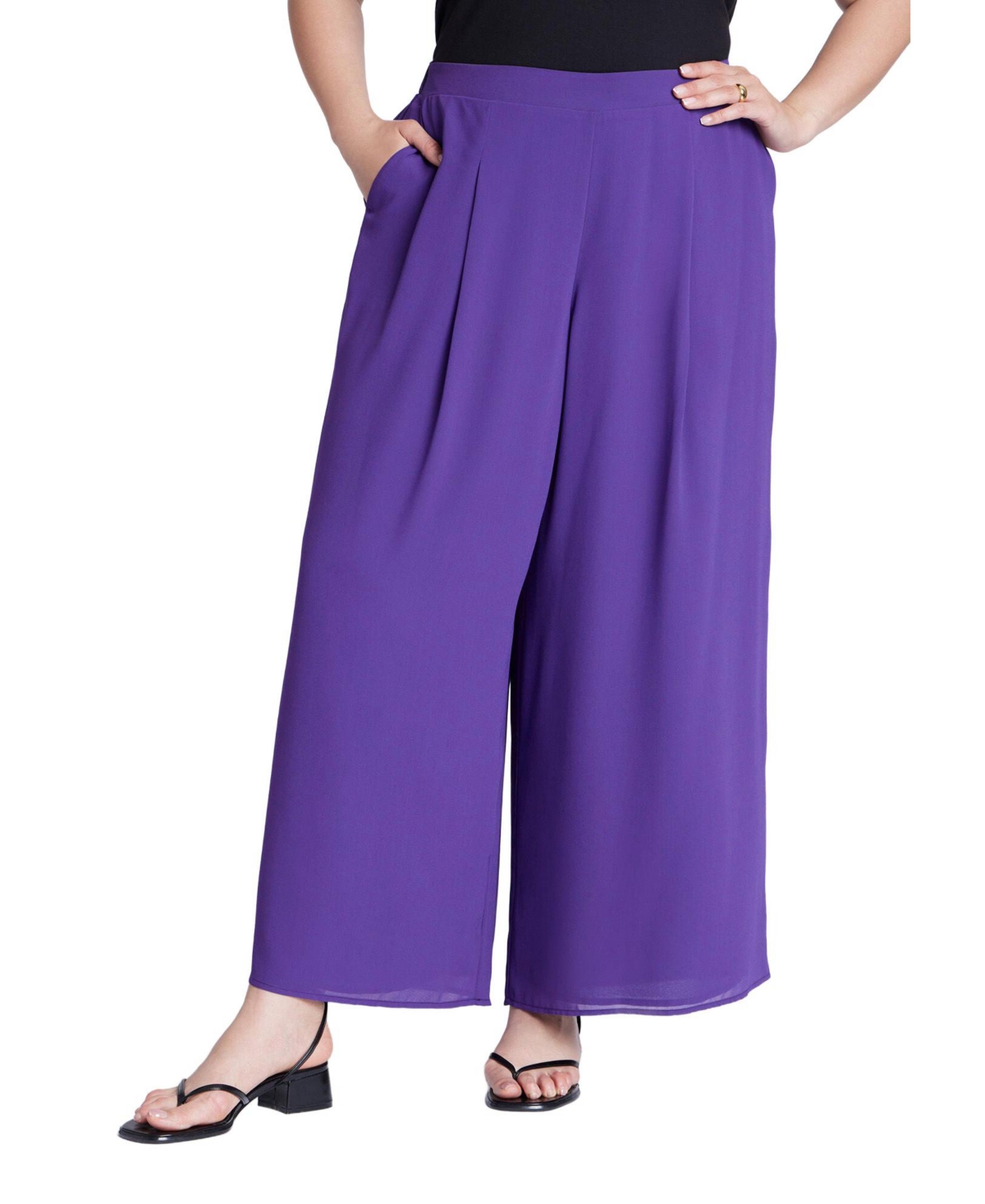 Women's Plus Size Wide Leg Chiffon Pant - Cool purple