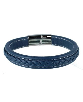 Loose Fit Amaris Azure Stitched Leather Secure Clasped Bracelet