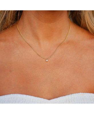 14k Gold Filled Curb Chain With Mini Pearl Charm Necklace