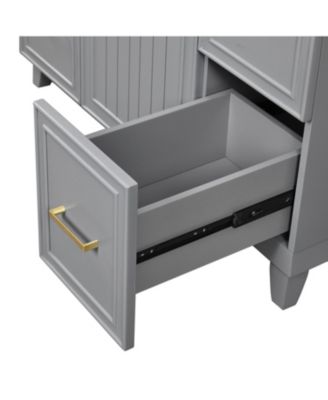 36" Solid Wood & Ceramic Hairdryer Drawer Bathroom Vanity with Soft-Close Doors